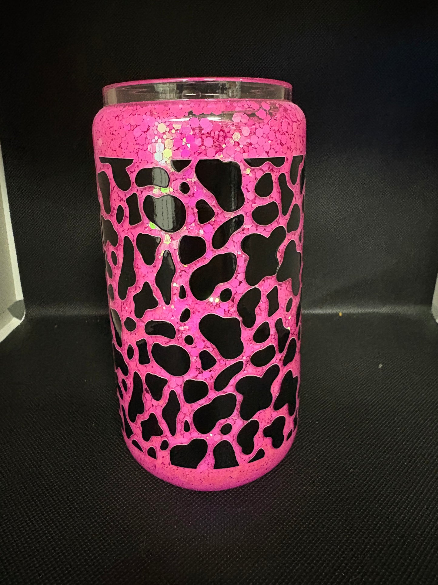 Cow Print 16 Oz Glass Snowglobe Tumbler